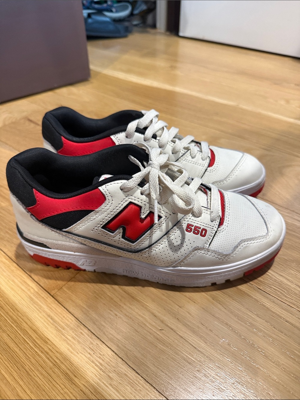 New Balance 550 White Red and Black Low-Top Sneakers